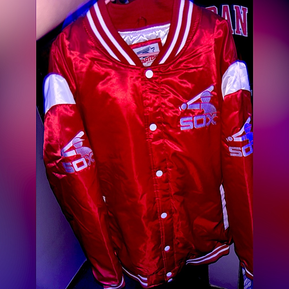 Chicago White Sox Red Starter Satin Bomber Jacket, Sz 3x